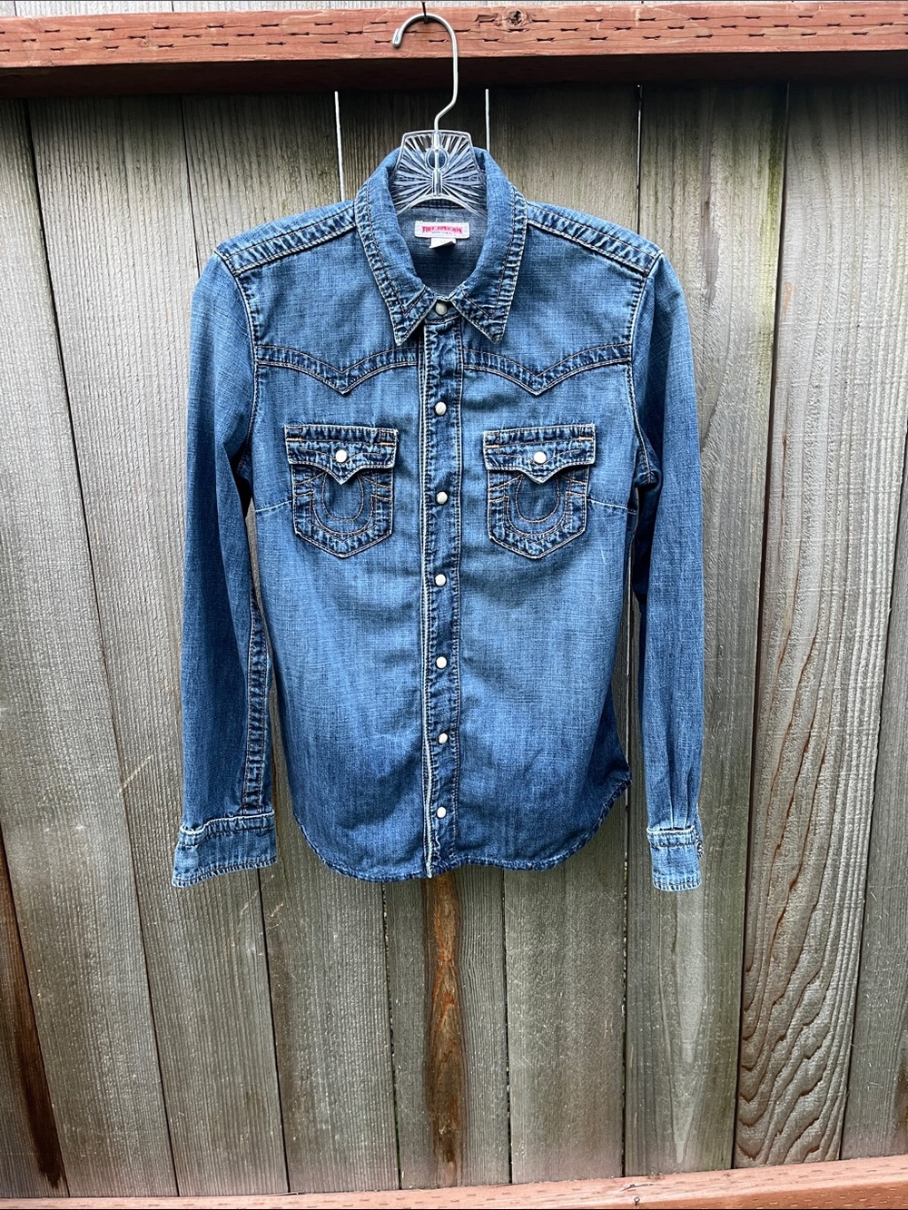 True Religion Men's Denim Button-Down Shirt - Medium Blue